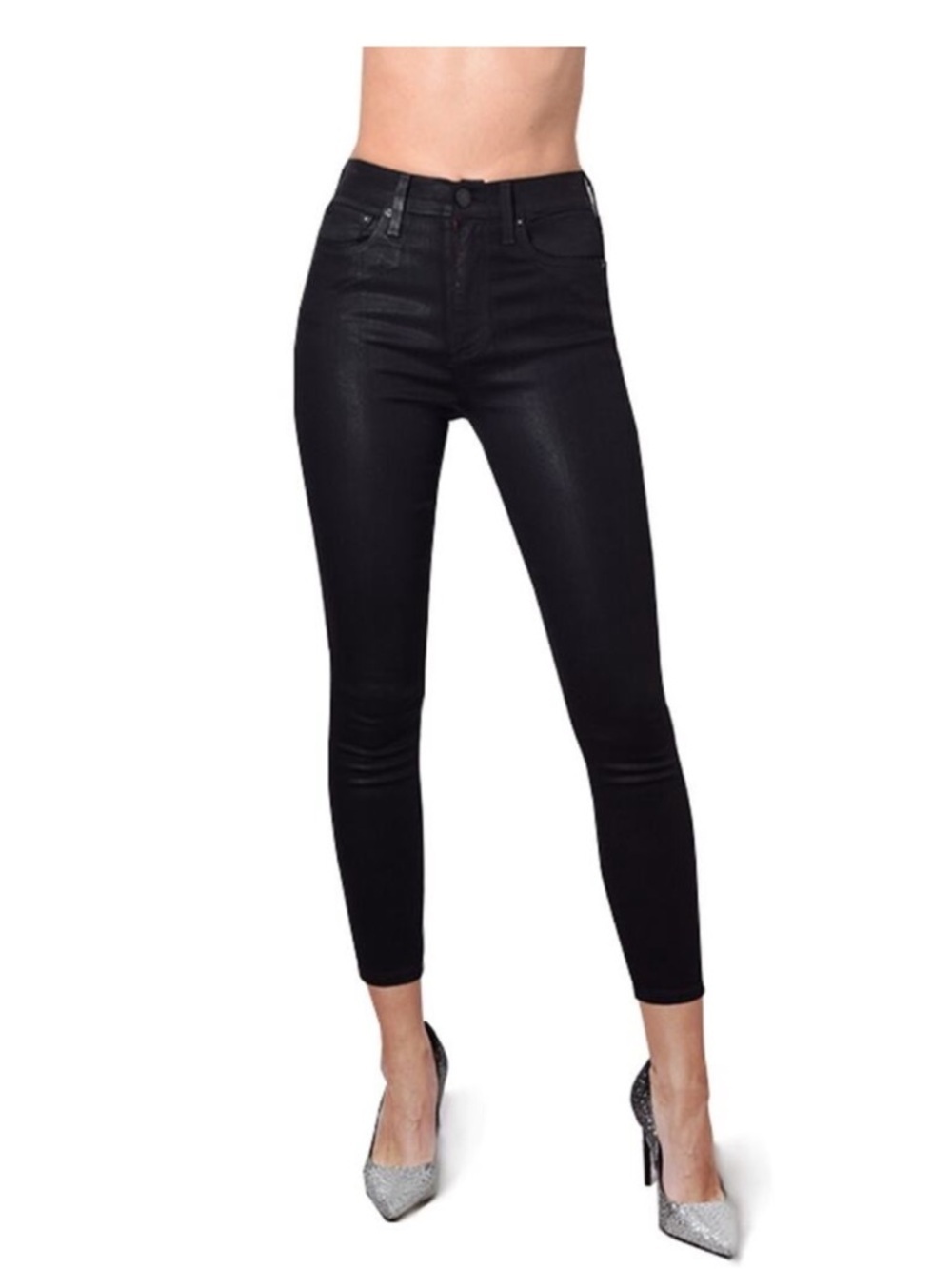 Alice + Olivia Black Good High Rise Ankle Skinny Jeans Cropped Womens Size 27